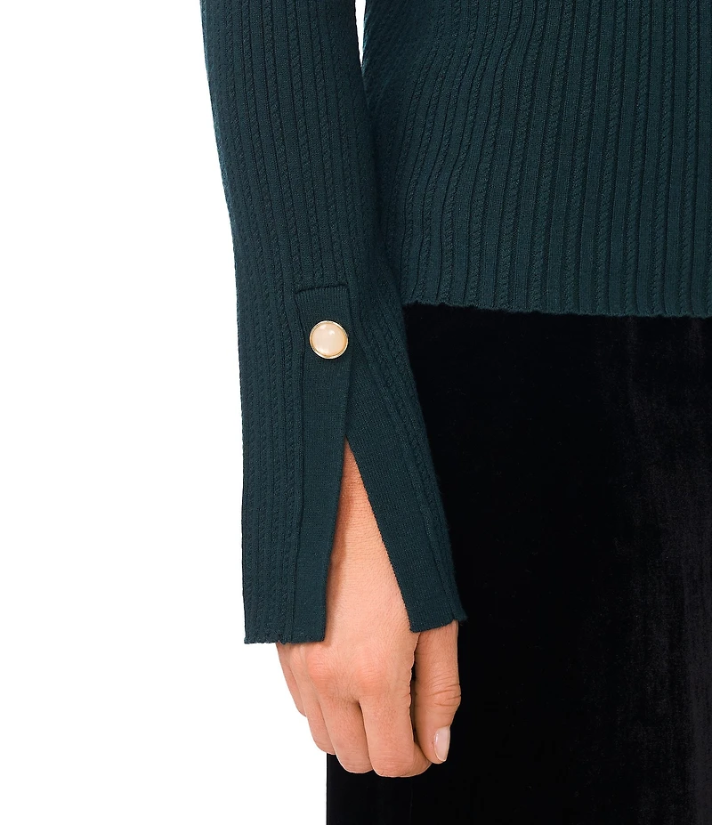 Ted Baker London Wool Blend Ribbed Knit Mock Neck Long Split Sleeve Top