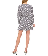 Ted Baker London Wrap Printed Twill V-Neck Long Sleeve Wrap Mini Dress