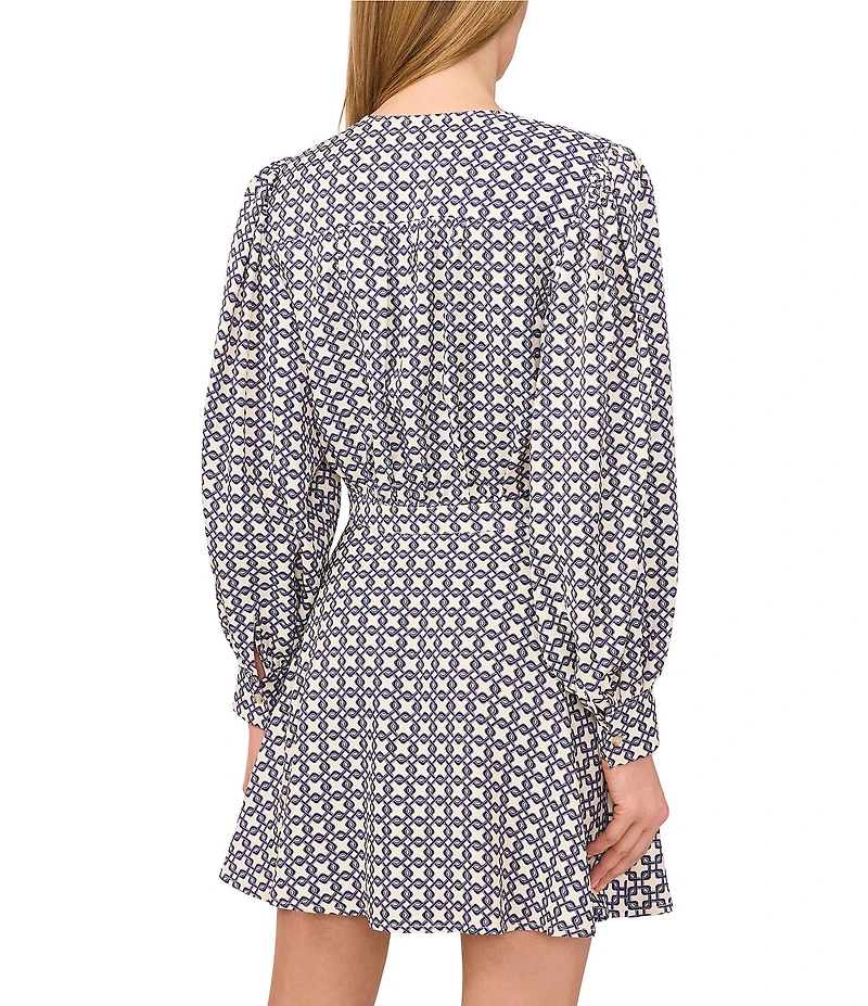 Ted Baker London Wrap Printed Twill V-Neck Long Sleeve Wrap Mini Dress