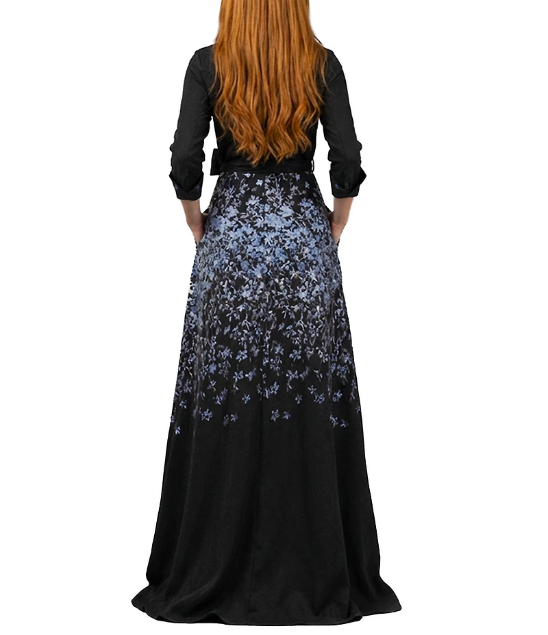 Terani Couture 3/4 Sleeve Long Shirt Maxi Dress