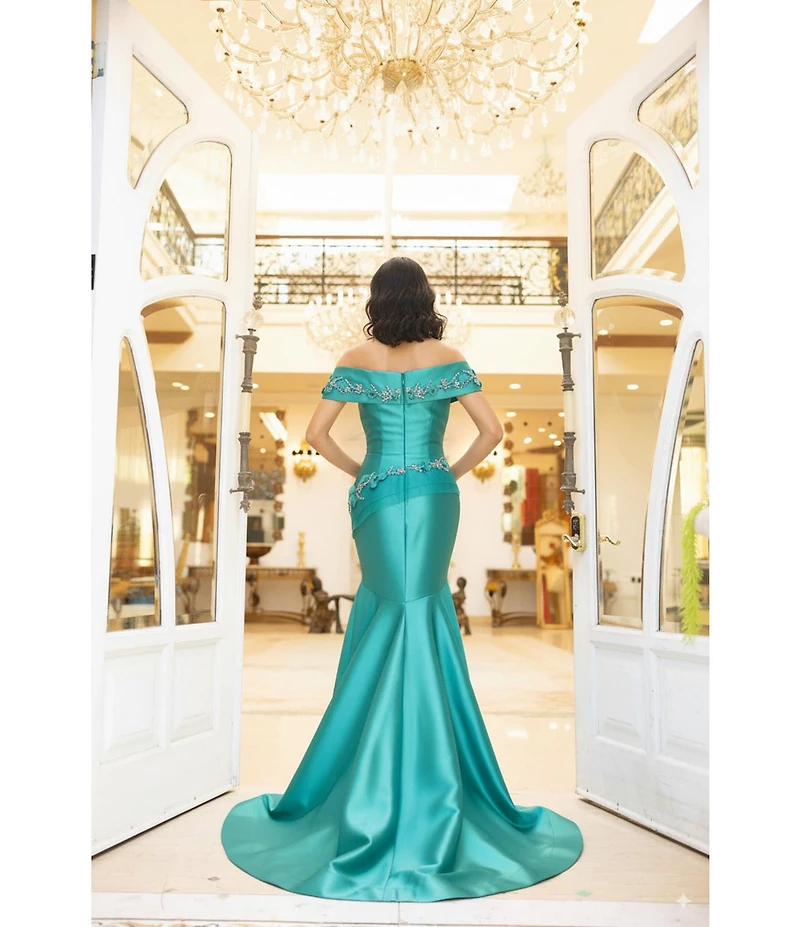 Terani Couture 3D Flower Beaded Off The Shoulder Dress