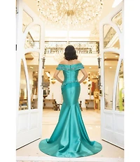 Terani Couture 3D Flower Beaded Off The Shoulder Dress