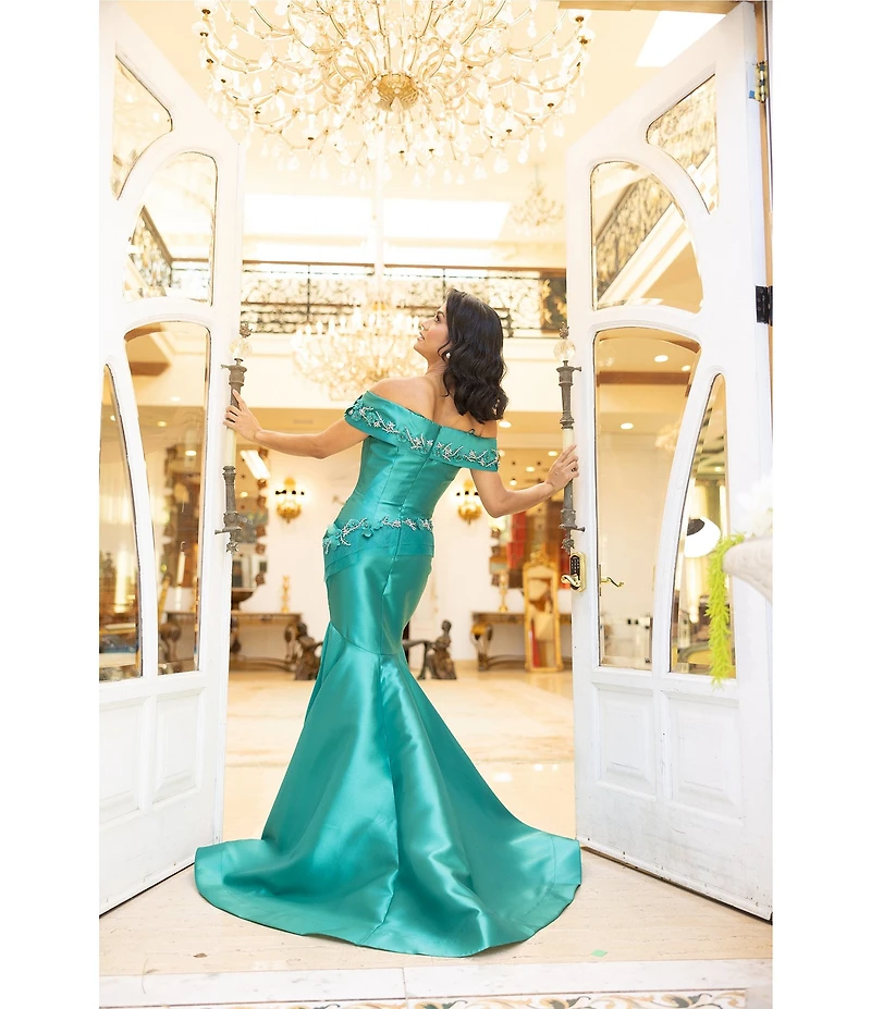 Terani Couture 3D Flower Beaded Off The Shoulder Dress