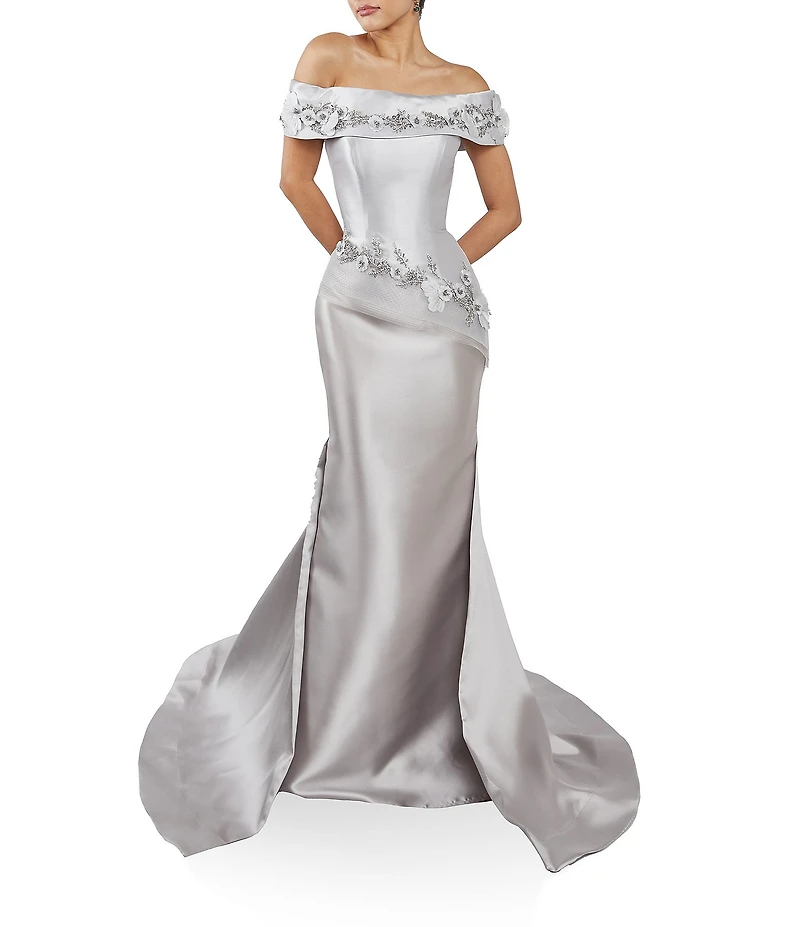 Terani Couture 3D Flower Beaded Off The Shoulder Dress