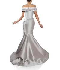 Terani Couture 3D Flower Beaded Off The Shoulder Dress