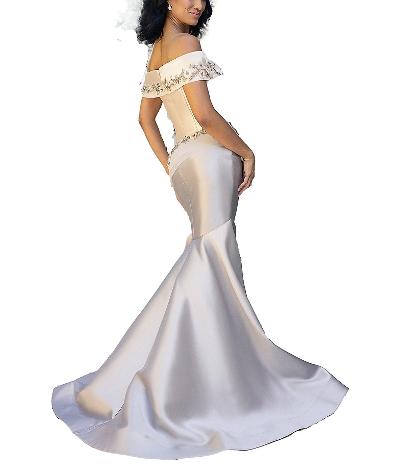 Terani Couture 3D Flower Beaded Off The Shoulder Dress