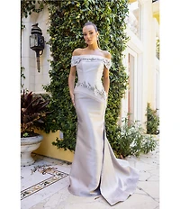 Terani Couture 3D Flower Beaded Off The Shoulder Dress