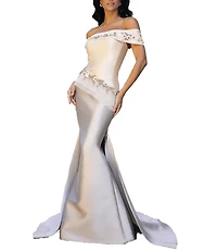 Terani Couture 3D Flower Beaded Off The Shoulder Dress