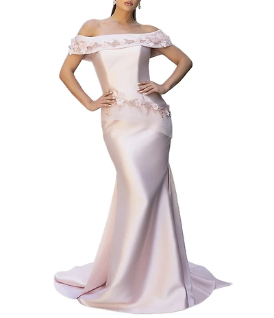 Terani Couture 3D Flower Beaded Off The Shoulder Dress