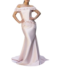 Terani Couture 3D Flower Beaded Off The Shoulder Dress
