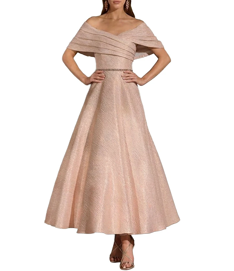 Terani Couture Ankle Length Off The Shoulder Jacquard Gown