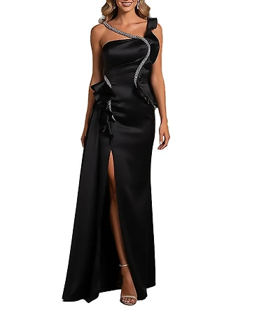 Terani Couture Asymmetric One Shoulder Beaded Gown