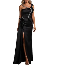 Terani Couture Asymmetric One Shoulder Beaded Gown