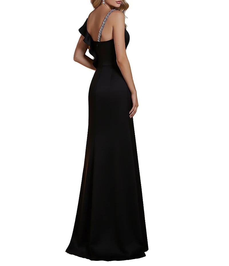 Terani Couture Asymmetric One Shoulder Beaded Gown