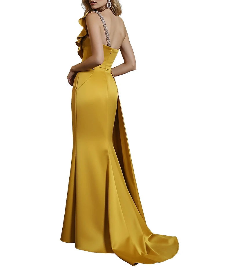 Terani Couture Asymmetric One Shoulder Beaded Gown