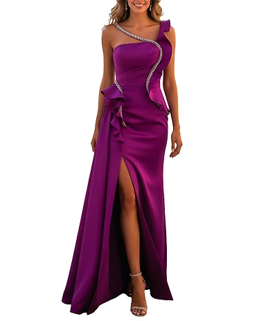 Terani Couture Asymmetric One Shoulder Beaded Gown
