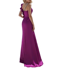 Terani Couture Asymmetric One Shoulder Beaded Gown