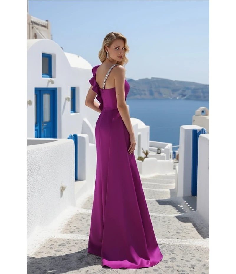 Terani Couture Asymmetric One Shoulder Beaded Gown