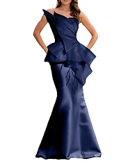 Terani Couture Asymmetrical Neck Strapless Sheath Long Gown
