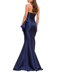 Terani Couture Asymmetrical Neck Strapless Sheath Long Gown
