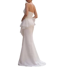 Terani Couture Asymmetrical Neck Strapless Sheath Long Gown