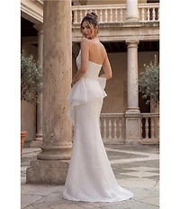 Terani Couture Asymmetrical Neck Strapless Sheath Long Gown