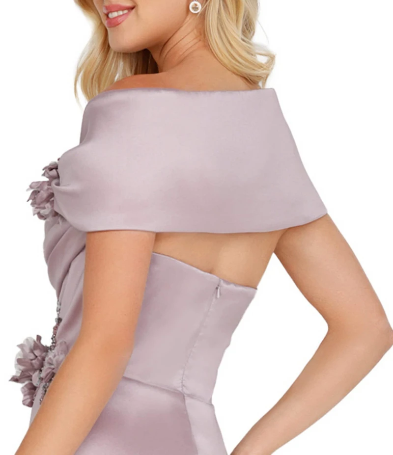 Terani Couture Beaded Off-the-Shoulder Cap Sleeve Back Detail Mermaid Gown