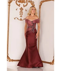 Terani Couture Beaded Off-the-Shoulder Mermaid Gown