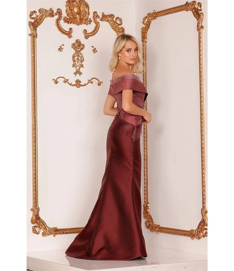 Terani Couture Beaded Off-the-Shoulder Mermaid Gown