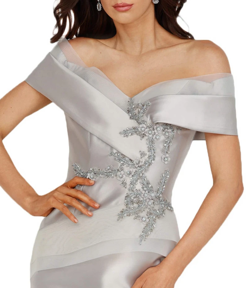 Terani Couture Beaded Off-the-Shoulder Mermaid Gown