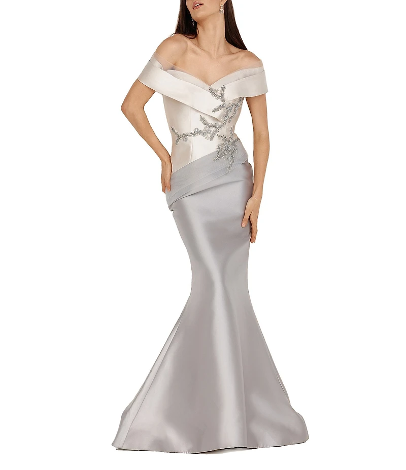 Terani Couture Beaded Off-the-Shoulder Mermaid Gown