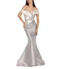 Terani Couture Beaded Off-the-Shoulder Mermaid Gown