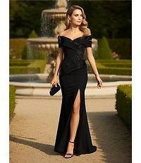 Terani Couture Beaded Off-the-Shoulder Mermaid Gown