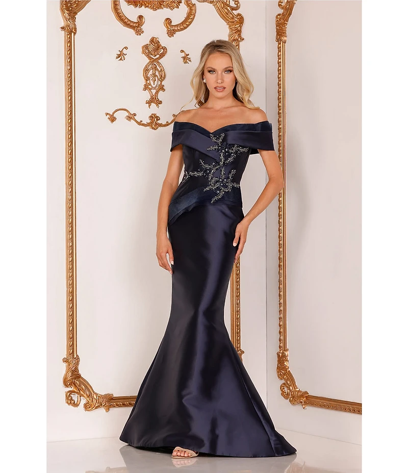 Terani Couture Beaded Off-the-Shoulder Mermaid Gown