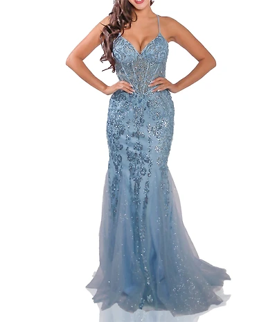 Terani Couture Beaded Sweetheart Neck Sleeveless Mermaid Gown