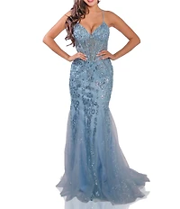 Terani Couture Beaded Sweetheart Neck Sleeveless Mermaid Gown