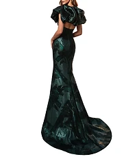 Terani Couture Brocade Column Gown With Deep V Neckline