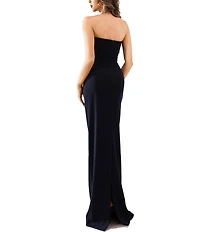Terani Couture Crepe Beaded Scoop Neckline Sheath Gown