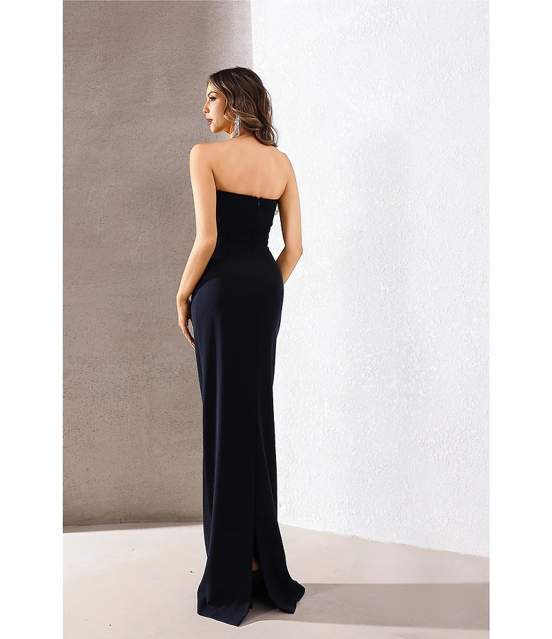 Terani Couture Crepe Beaded Scoop Neckline Sheath Gown