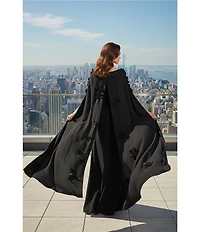 Terani Couture Crepe Cape Overlay 3D Floral Applique Sheath Dress