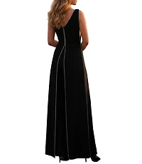 Terani Couture Crepe Low V Neck Sleeveless Jumpsuit