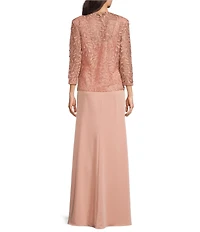 Terani Couture Crepe Straight Neck Long Sleeve Beaded 3D Petal Removeable Jacket Gown