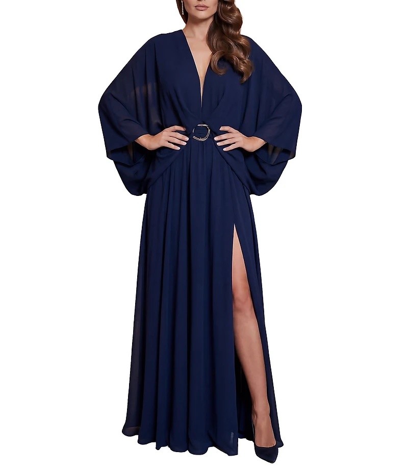 Terani Couture Deep V Neck Flowy Gown