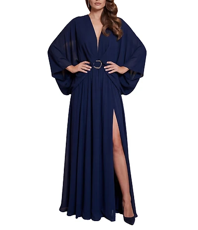 Terani Couture Deep V Neck Flowy Gown