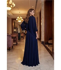Terani Couture Deep V Neck Flowy Gown