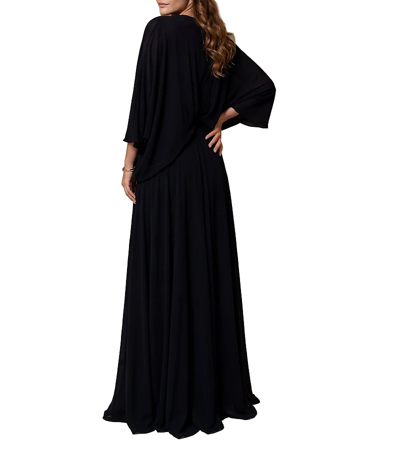Terani Couture Deep V Neck Flowy Gown