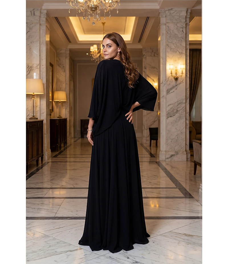 Terani Couture Deep V Neck Flowy Gown
