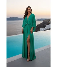 Terani Couture Deep V Neck Flowy Gown