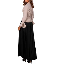 Terani Couture Deep V Neck Wide Leg Pantsuit Silhouette Dress