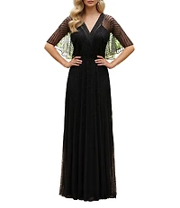 Terani Couture Flutter Sleeve Sequin Mesh Blouson Gown